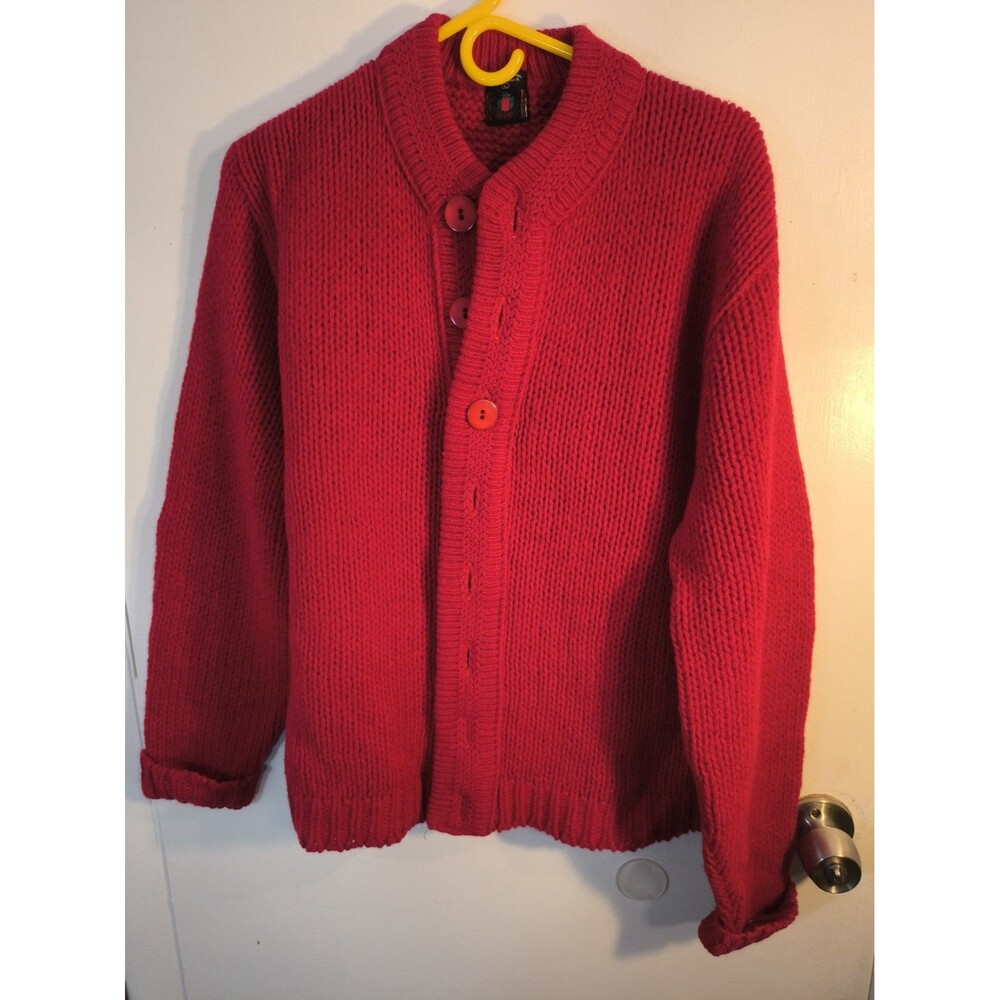 Vintage 60s Rugby Mohair Wool Knit Cardigan Sweater Red Womens Size L Fuzzy Mod